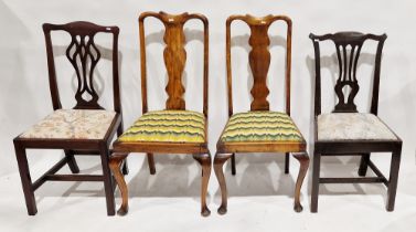 Pair of 19th century mahogany Chippendale-style dining chairs with drop out upholstered seats,