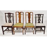 Pair of 19th century mahogany Chippendale-style dining chairs with drop out upholstered seats,