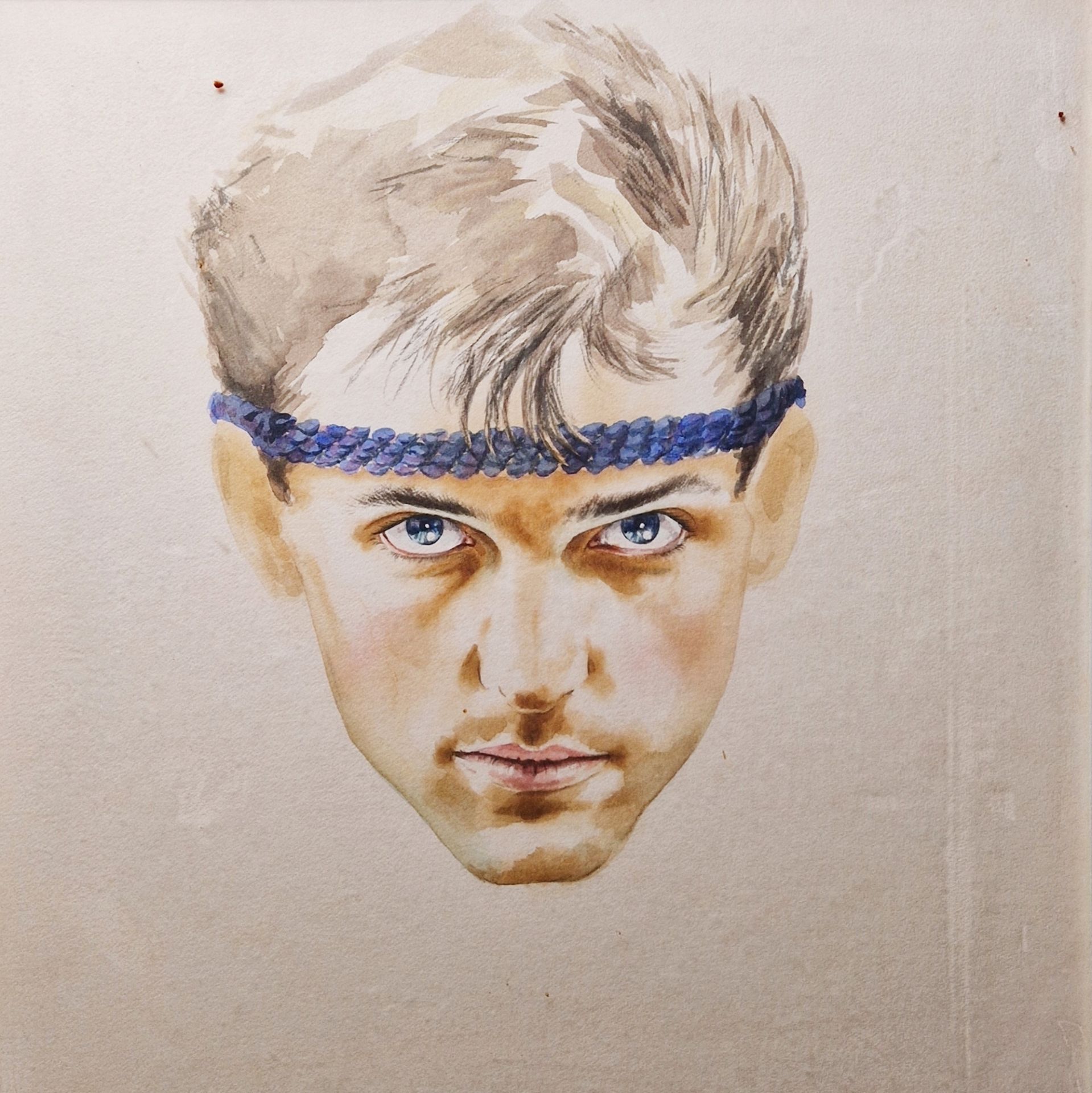 Myles Antony (Irish, 20th century) Watercolour Portrait of a man wearing bandana, signed and - Image 3 of 6