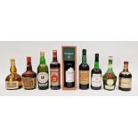 Mixed collection of fortified wines and liqueurs including a bottle of Graham's Quinta dos