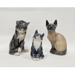 Three Royal Copenhagen porcelain models of cats, each modelled seated, one modelled as a Siamese,