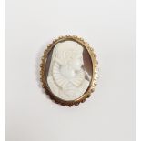 LOT WITHDRAWN Victorian gold-coloured metal cameo locket brooch, carved with portrait of Mary