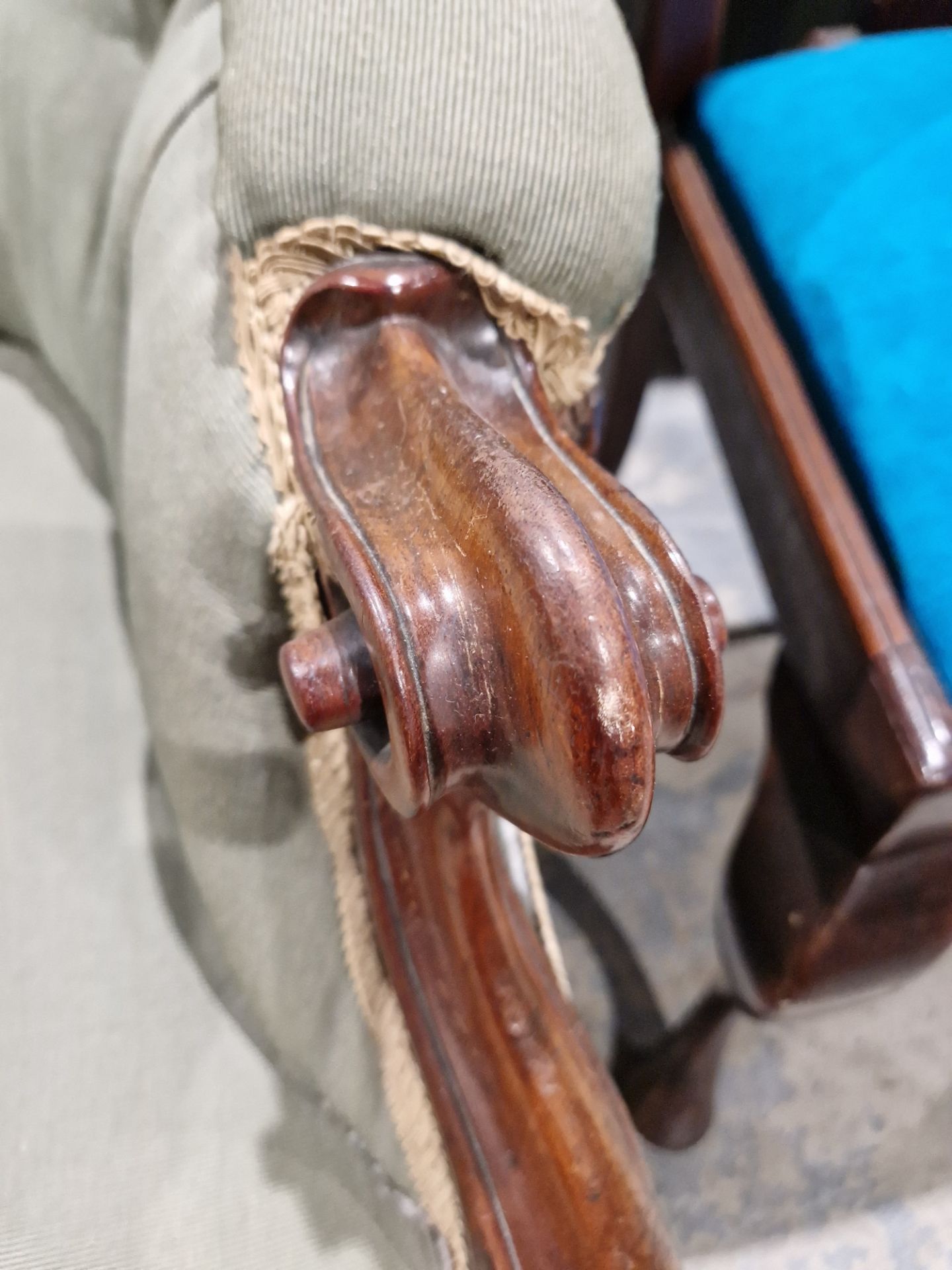 Victorian mahogany-framed parlour sofa, with scroll button back and foliate carved frame, - Image 7 of 29