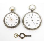 Two Late Victorian lady's pocket watches, each with white enamelled dial and black Roman numerals,