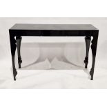 Modern black lacquered hall table of rectangular form, with three short drawers to the front, 81cm