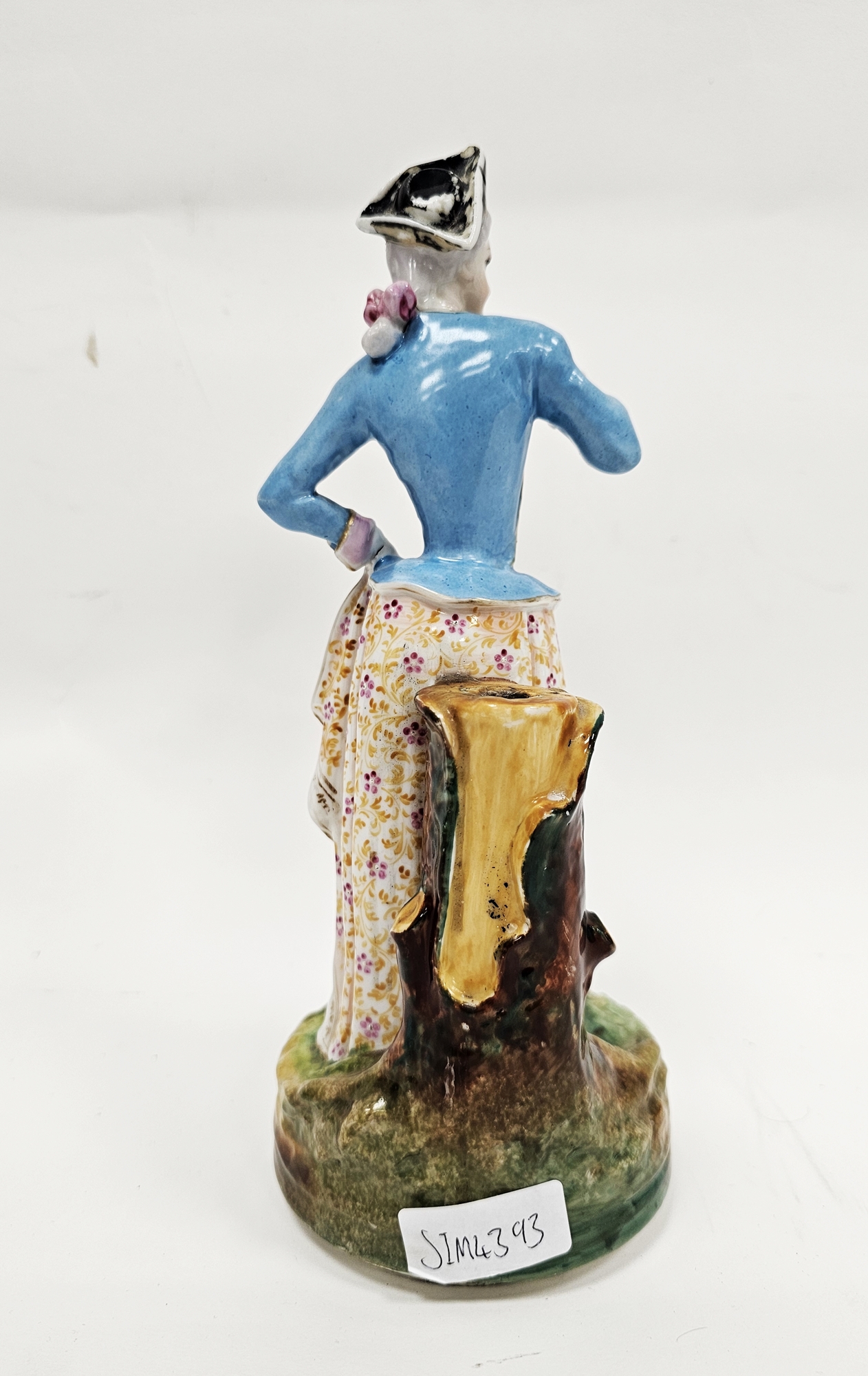 Late 19th century French porcelain figure of a lady forming a lamp base, modelled standing, - Image 2 of 3