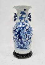 Chinese porcelain blue and white tapering oviform vase on wooden stand, 19th century, the vase