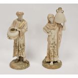 Late 19th century pair of Royal Worcester blush ivory figures of Middle Eastern water carriers,