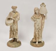 Late 19th century pair of Royal Worcester blush ivory figures of Middle Eastern water carriers,