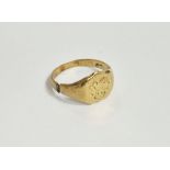 18ct gold signet ring (worn and cut), 5.5g approx.