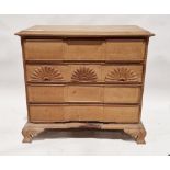Continental 19th century chest of four long drawers, the second drawer with carved shell decoration,