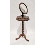 Shaving stand with circular mirror, the circular top with lift-top compartments, on turned and