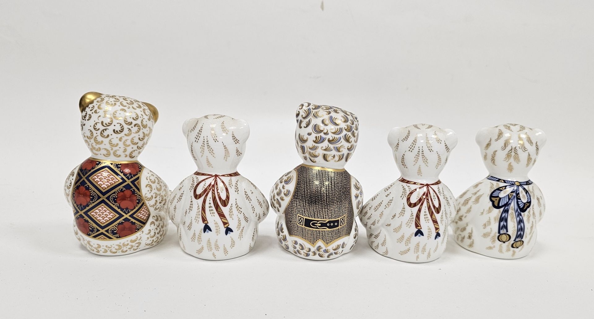 Five Royal Crown Derby bone china paperweights modelled as teddy bears, including The HRH Prince - Image 2 of 5