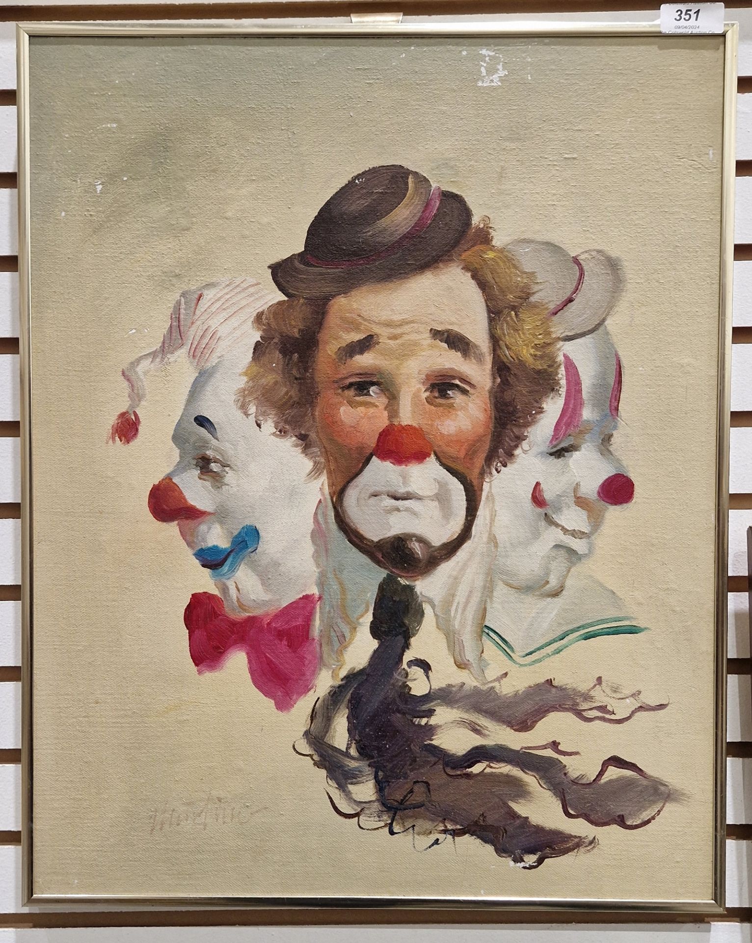 20th century continental school Oil on board Study of three clown faces, indistinctly signed lower - Image 2 of 3