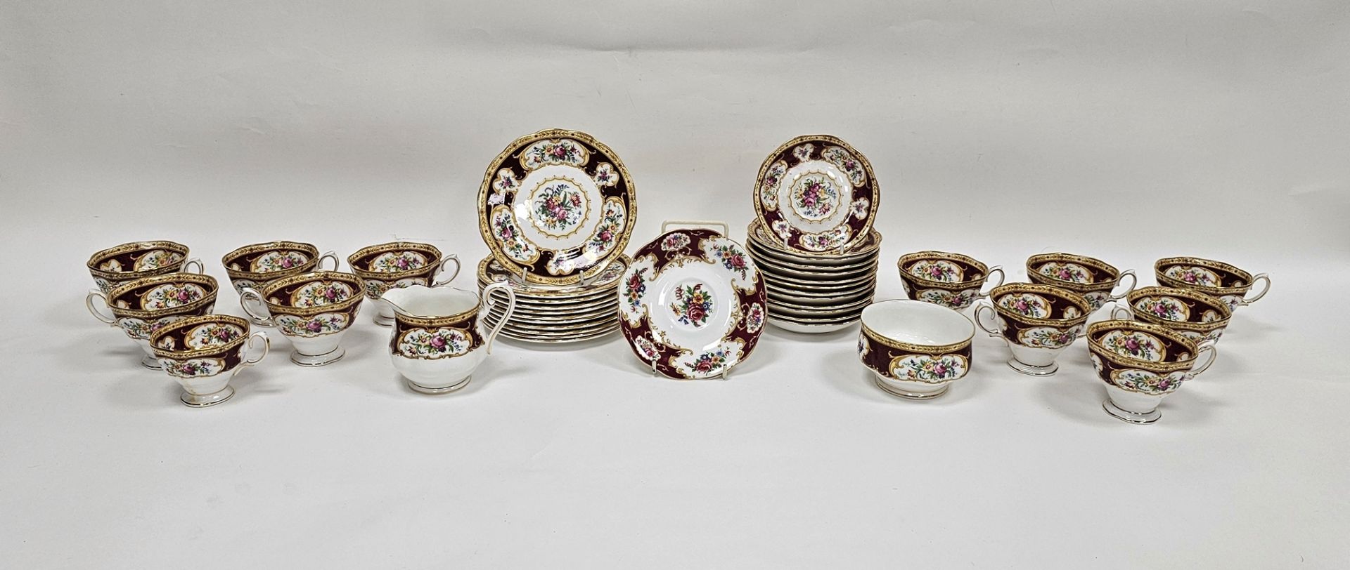 Royal Albert 'Lady Hamilton' pattern bone china part tea service including teacups and saucers, side