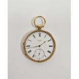 19th century 18ct gold cased open-faced pocket watch, the dial signed John Lowry Belfast, 5557,