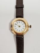 Early 20th century 14ct gold cased wristwatch, the enamel dial with Arabic numerals denoting
