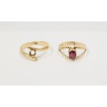 9ct gold and almandine ring set oval stone in rubover setting (some wear) and a 9ct gold ring