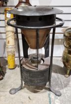 Early 20th century iron housed conservatory heater/burner with Hicks marked burner, with pierced