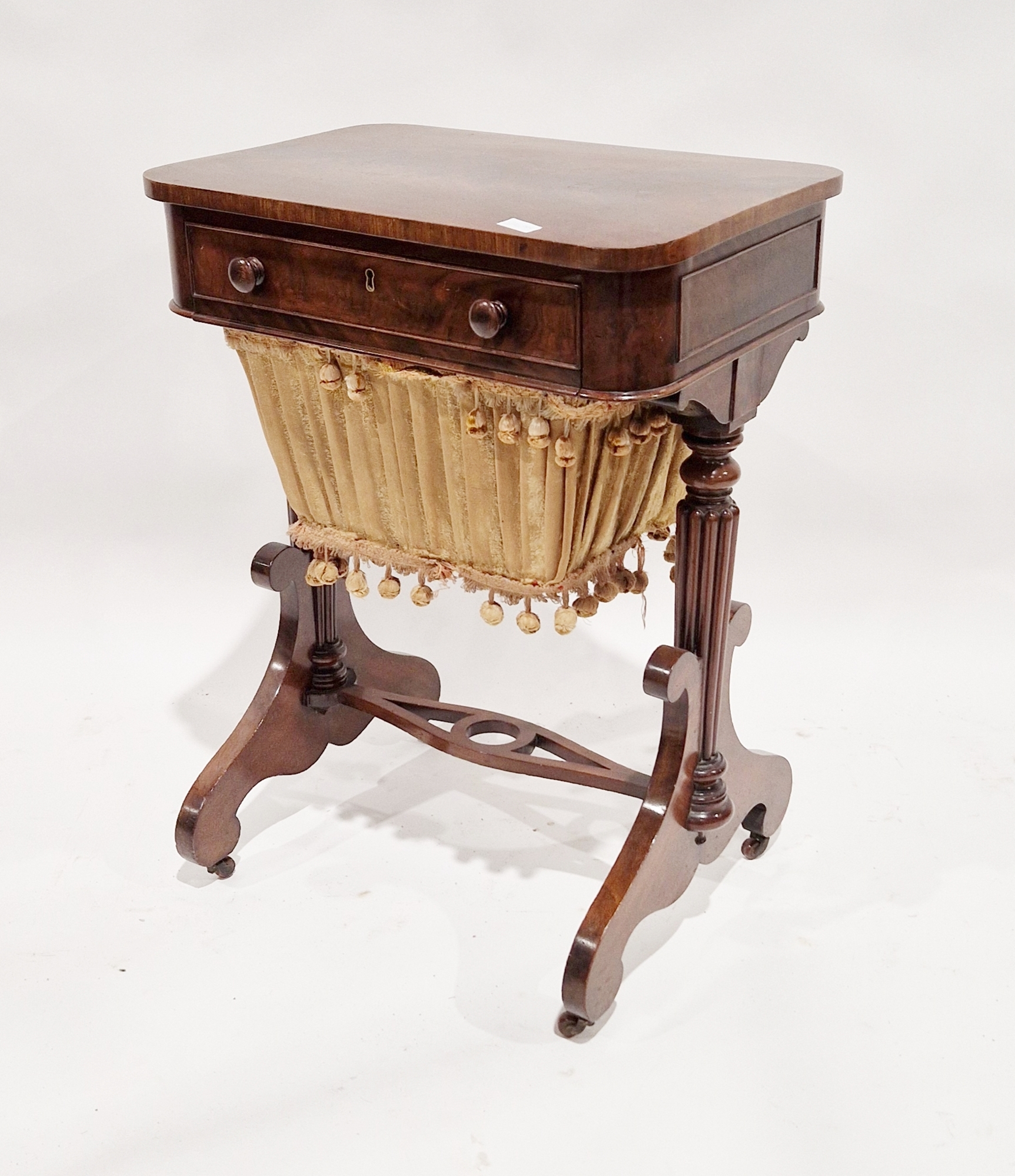 Victorian mahogany sewing table with single drawer to the front and retractable fabric lined storage