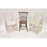 Pair of William Morris style Sussex later painted armchairs, each with spindle backs and upholstered