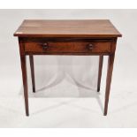 Georgian mahogany hall table of rectangular form with single long drawer to the front, turned wooden