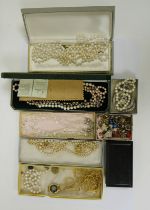 LOT WITHDRAWN Small ebony box, sundry simulated pearls and small quantity costume jewellery