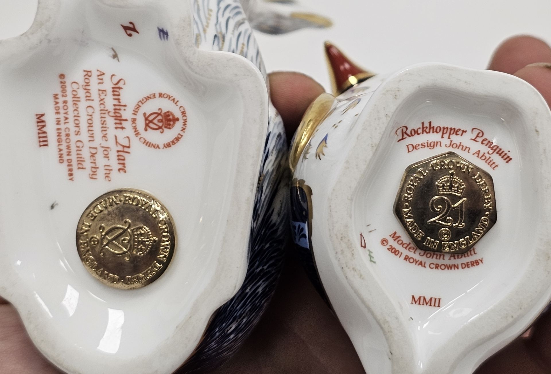 Four Royal Crown Derby bone china animal paperweights, comprising snowy owl, rockhopper penguin, - Image 4 of 4