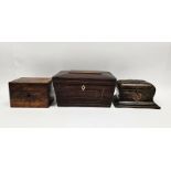 Mahogany and boxwood banded sarcophagus-shaped tea caddy, 28cm x 19cm x 16cm, a waisted burr