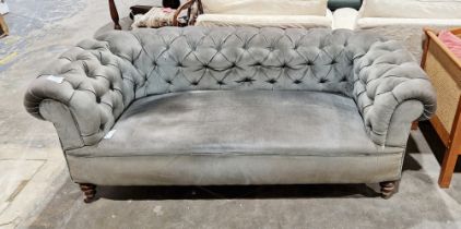 Victorian Chesterfield sofa with green fabric upholstery, on turned front legs, 192cm wide