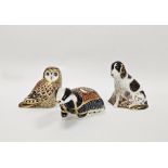 Three Royal Crown Derby bone china imari pattern paperweights, modelled as Moonlight Badger, Short