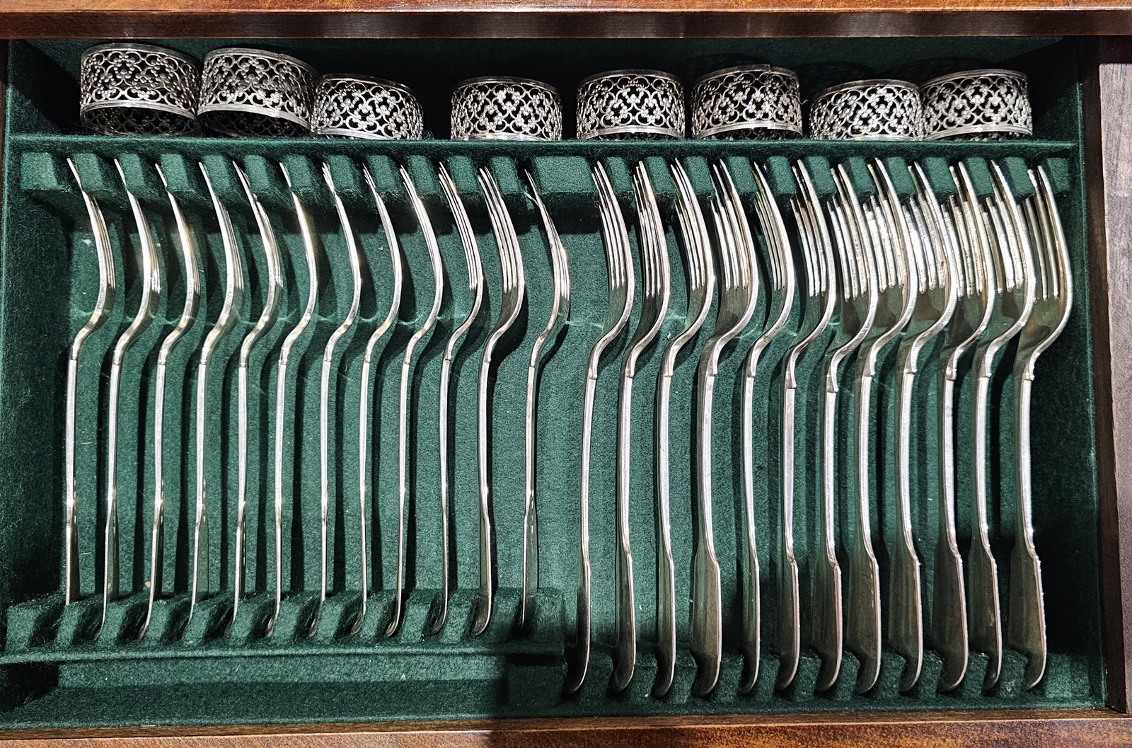 A large matched set of Victorian silver flatware for twelve, including table knives, forks, spoons - Image 3 of 6