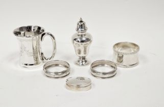 A George V miniature silver mug, approximately 6cm high, Birmingham 1928; together with a pair of