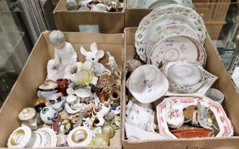 Two boxes of assorted ceramics and glass including a pair of Elizabethan bone china candlesticks,