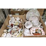 Two boxes of assorted ceramics and glass including a pair of Elizabethan bone china candlesticks,