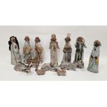 Ashwell pottery tin glazed earthenware nativity set including the wise men, cattle and crib, a Seven