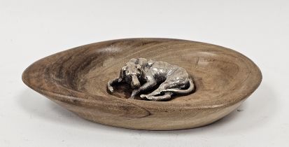 Late Victorian silver model of a recumbent dog, 6cm wide, Birmingham 1894, maker Lawrence Emanuel,