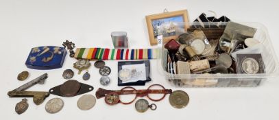 Collection of commemorative coins and medals, silver and silver-gilt thimbles, assorted enamelled