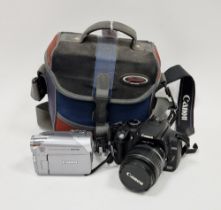 Canon EOS SLR digital camera and a Canon MVX450 digital video camcorder in bag