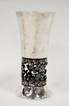 Aurum silver commemorative goblet by Hector Miller, London 1980, with flared hammered bowl and foot,