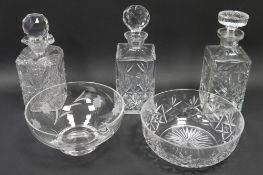 Victorian square-section cut glass spirit decanter and faceted stopper, the decanter engraved with