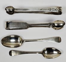 Pair of Victorian silver Fiddle pattern sugar tongs by John Walton, Newcastle 1855, a pair of