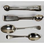 Pair of Victorian silver Fiddle pattern sugar tongs by John Walton, Newcastle 1855, a pair of