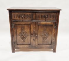 20th century stained wooden sideboard with two short drawers over a two-door cupboard, 86cm high x