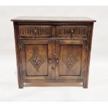 20th century stained wooden sideboard with two short drawers over a two-door cupboard, 86cm high x