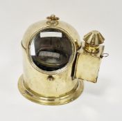 Brass ship's gimbal compass by John Lilley & Son, London, ring handle to the top, glazed front,