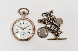 Continental white metal open-faced pocket watch, the circular dial with Roman numerals denoting