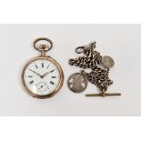 Continental white metal open-faced pocket watch, the circular dial with Roman numerals denoting