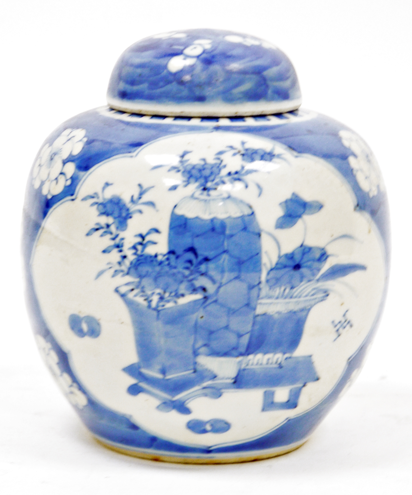 Chinese porcelain ginger jar and cover, 19th century, underglaze blue four-character mark, painted