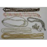 Quantity of bead necklaces and simulated pearl costume jewellery